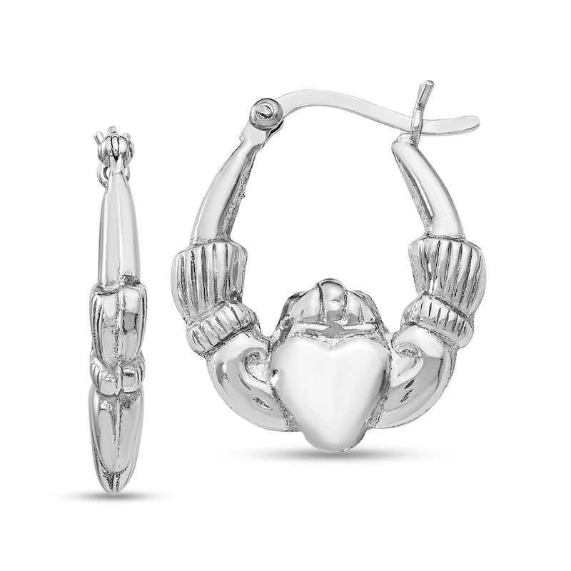 Main Image 1 of 22.5mm Claddagh Hoop Earrings in Hollow Sterling Silver