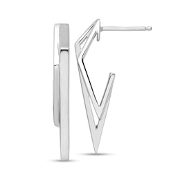 Geometric Double J-Hoop Earrings in Hollow Sterling Silver