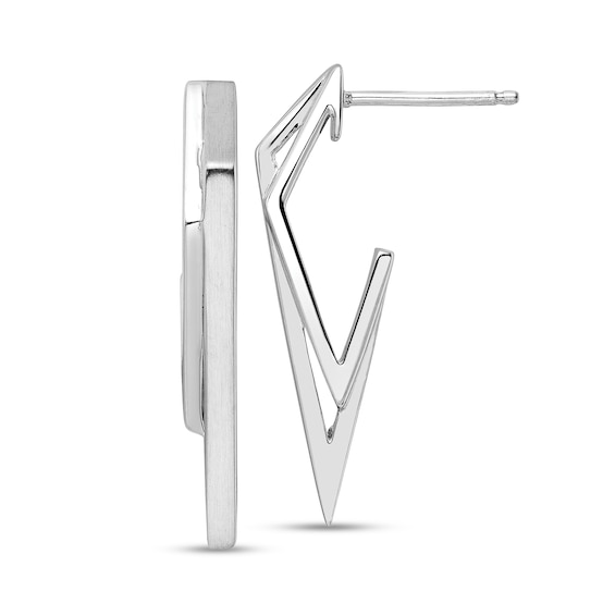 Geometric Double J-Hoop Earrings in Hollow Sterling Silver
