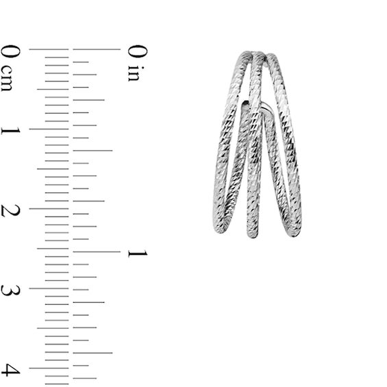 Diamond-Cut Triple-Row J-Hoop Earrings in Hollow Sterling Silver