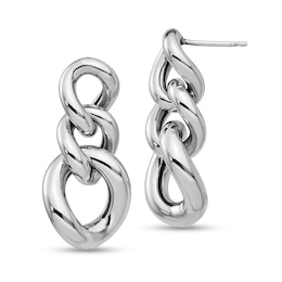 Graduated Curb Chain Link Drop Earrings in Solid Sterling Silver