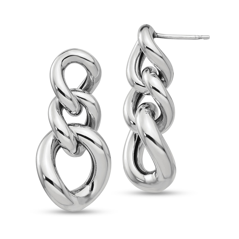 Main Image 1 of Graduated Curb Chain Link Drop Earrings in Solid Sterling Silver