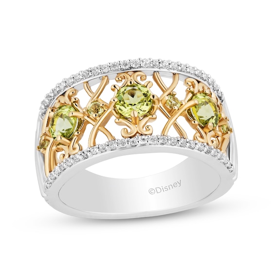 Enchanted Disney Tiana Peridot and 1/5 CT. T.w. Diamond Ornate Ring in Sterling Silver and 10K Gold