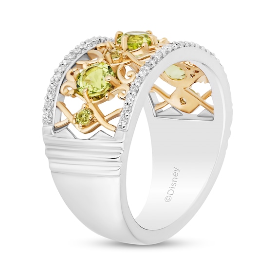 Enchanted Disney Tiana Peridot and 1/5 CT. T.w. Diamond Ornate Ring in Sterling Silver and 10K Gold