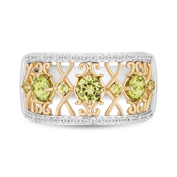Enchanted Disney Tiana Peridot and 1/5 CT. T.w. Diamond Ornate Ring in Sterling Silver and 10K Gold