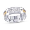 Thumbnail Image 1 of 1/4 CT. T.W. Diamond Channel-Set Beveled Edge Wedding Band in Stainless Steel and 18K Gold Plate