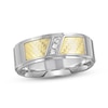 Thumbnail Image 1 of 1/20 CT. T.W. Diamond Bezel-Set Slant Trio Stepped Edge Wedding Band in Stainless Steel and 18K Gold Plate
