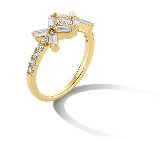 Zales x Nungu 3/4 CT. T.w. Baguette and Round Diamond "Xo" Ring in 14K Gold