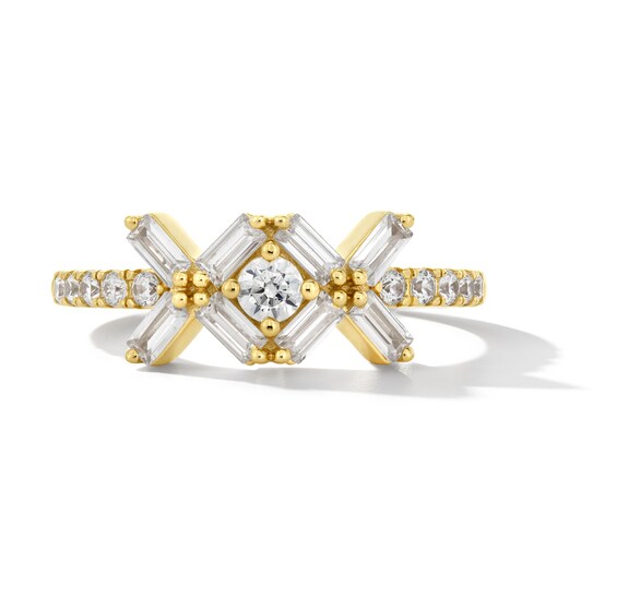 Zales x Nungu 3/4 CT. T.w. Baguette and Round Diamond "Xo" Ring in 14K Gold
