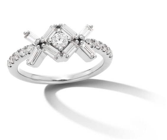 Zales x Nungu 3/4 CT. T.w. Baguette and Round Diamond "Xo" Ring in 14K White Gold