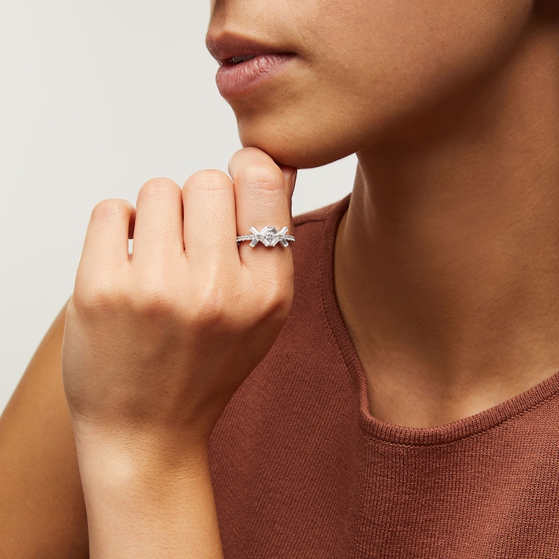 Main Image 2 of Zales x Nungu 3/4 CT. T.W. Baguette and Round Diamond "XO" Ring in 14K White Gold