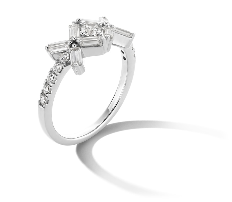 Main Image 3 of Zales x Nungu 3/4 CT. T.W. Baguette and Round Diamond "XO" Ring in 14K White Gold