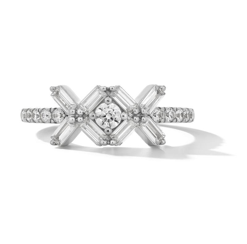 Main Image 4 of Zales x Nungu 3/4 CT. T.W. Baguette and Round Diamond "XO" Ring in 14K White Gold