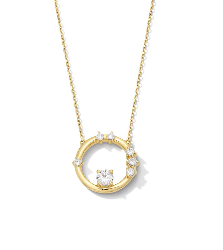 Main Image 1 of Zales x Nungu 3/4 CT. T.W. Diamond Station Circle Necklace in 14K Gold