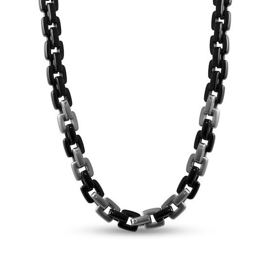 Squared Link Chain Necklace in Stainless Steel with Black Ion Plate - 24"