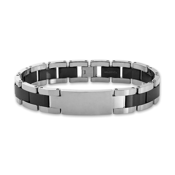ID Plate Link Bracelet in Tungsten and Black Ion Plate - 8.5"