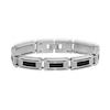 Thumbnail Image 1 of Rectangular Link with Black Leather Accent Bracelet in Stainless Steel - 8.5"