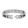 Thumbnail Image 2 of Rectangular Link with Black Leather Accent Bracelet in Stainless Steel - 8.5"