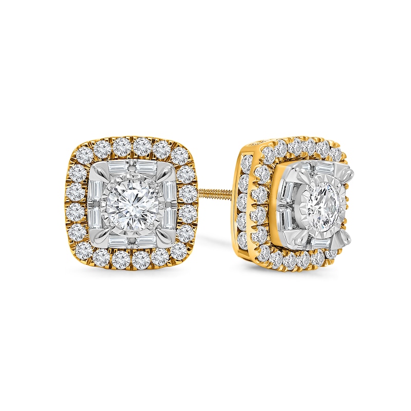 Main Image 1 of 2 CT. T.W. Cushion-Shaped Certified Lab-Grown Multi-Diamond Frame Stud Earrings in 14K Gold (F/SI2)