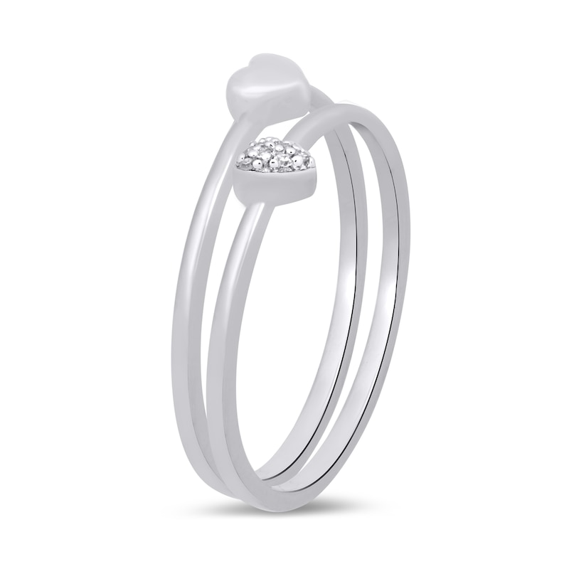 Main Image 2 of Heart-Shaped Multi-Diamond Accent and Polished Heart Two Piece Stackable Ring Set in 10K White Gold