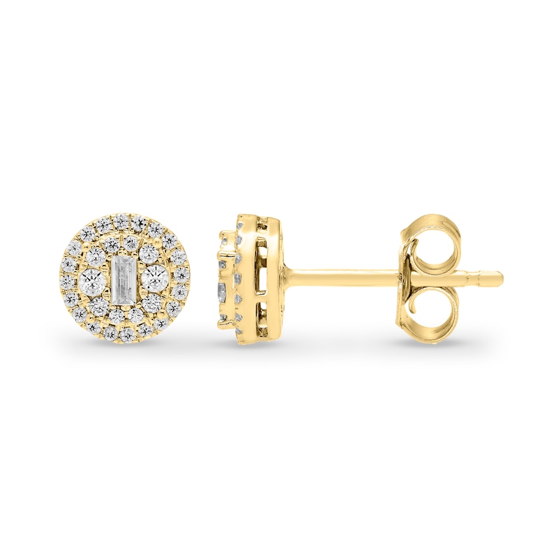 Main Image 2 of 1/4 CT. T.W. Baguette and Round Multi-Diamond Frame Stud Earrings in 10K Gold