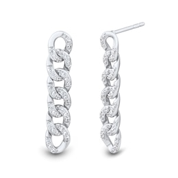 1/4 CT. T.W. Diamond Cuban Curb Chain Linear Drop Earrings in 10K White Gold