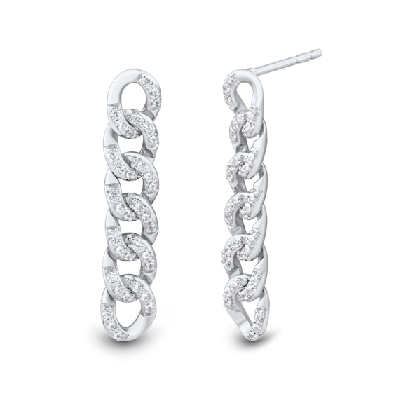 1/4 CT. T.w. Diamond Cuban Curb Chain Linear Drop Earrings in 10K Gold
