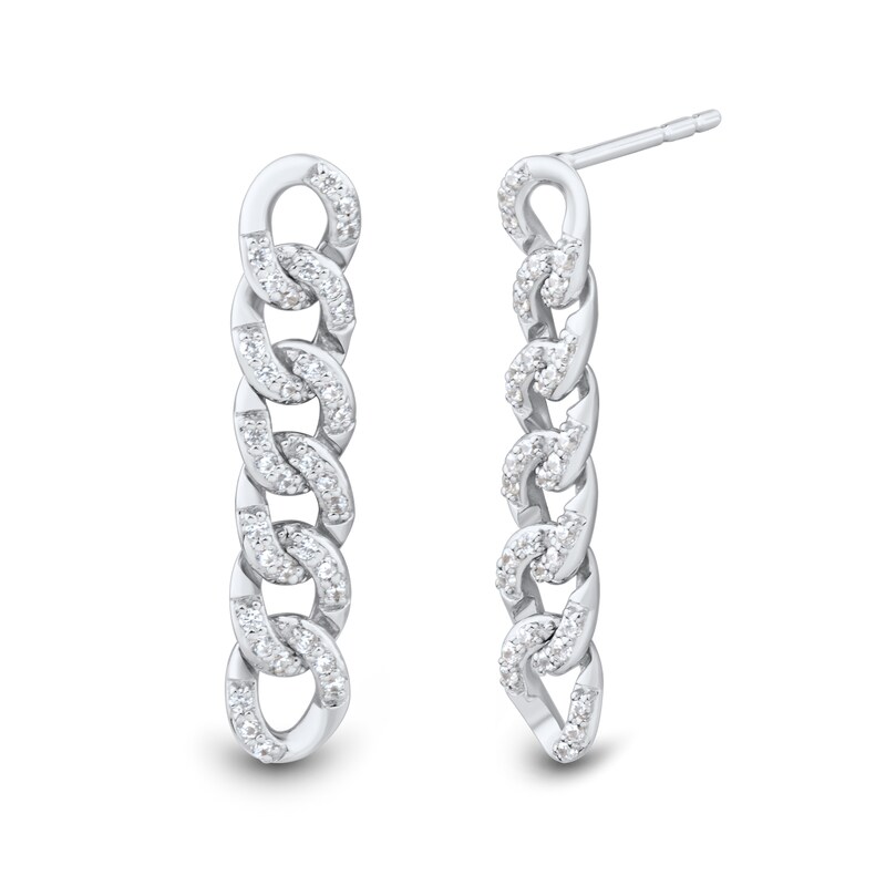 Main Image 1 of 1/4 CT. T.W. Diamond Cuban Curb Chain Linear Drop Earrings in 10K White Gold