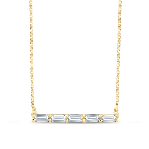 1/8 CT. T.w. Baguette Diamond Five Stone Bar Necklace in Sterling Silver with 14K Gold Plate