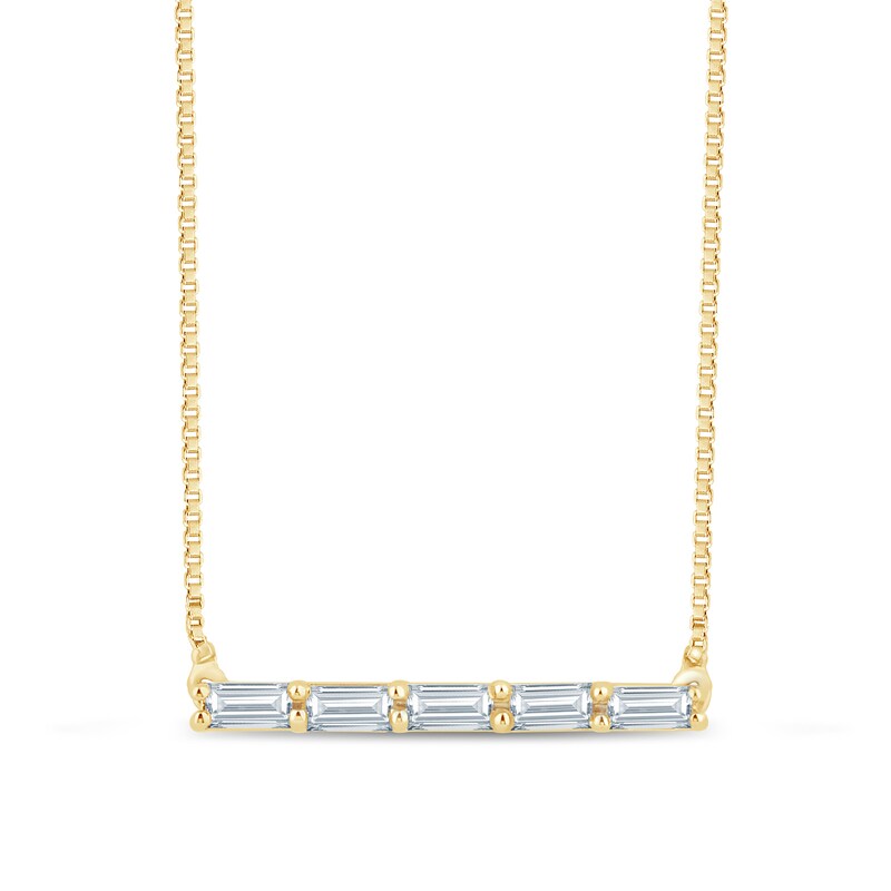 1/8 CT. T.W. Baguette Diamond Five Stone Bar Necklace in Sterling Silver with 14K Gold Plate