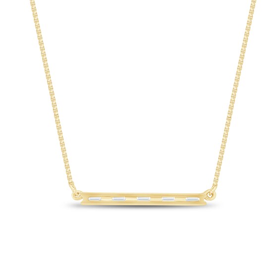 1/8 CT. T.w. Baguette Diamond Five Stone Bar Necklace in Sterling Silver with 14K Gold Plate
