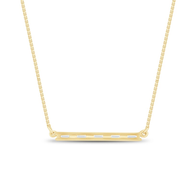 Main Image 2 of 1/8 CT. T.W. Baguette Diamond Five Stone Bar Necklace in Sterling Silver with 14K Gold Plate