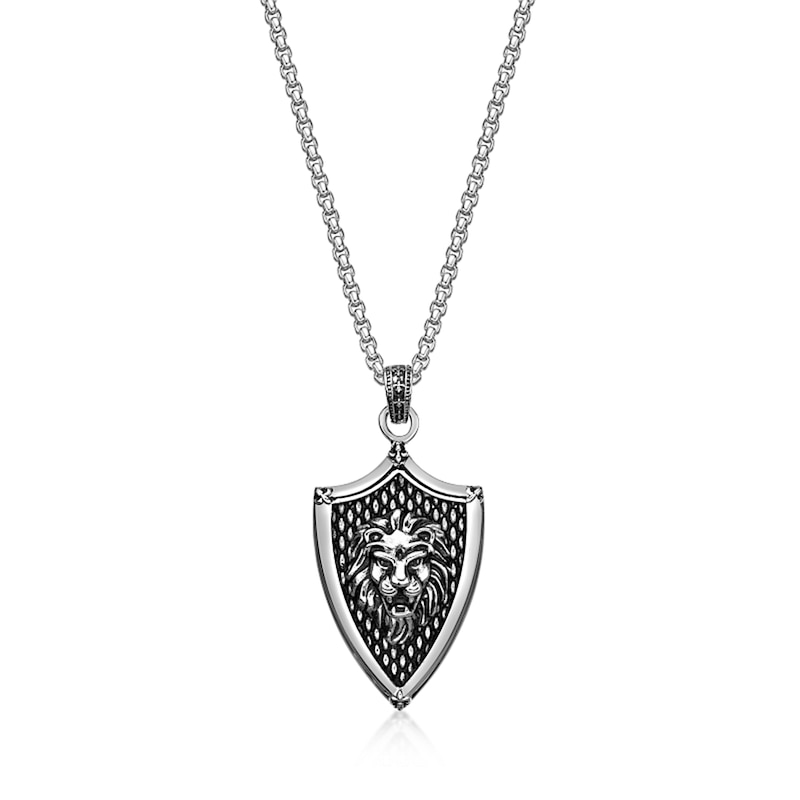 Main Image 1 of Oxidized Lion Shield Pendant in Sterling Silver - 24”