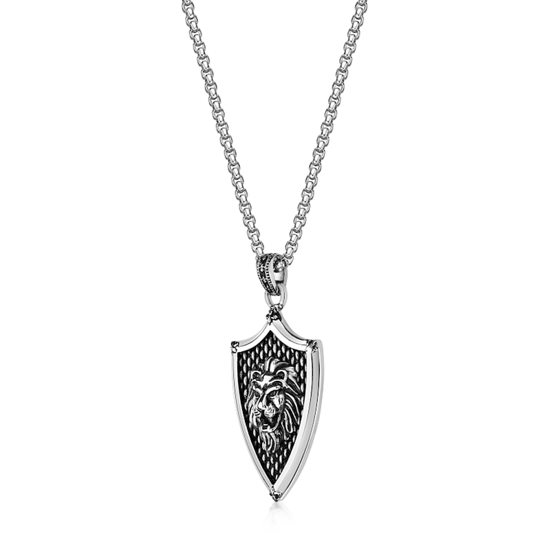 Main Image 2 of Oxidized Lion Shield Pendant in Sterling Silver - 24”
