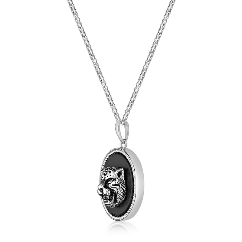 Main Image 2 of 24.0mm Black Quartz Oxidized Tiger Frame Pendant in Sterling Silver - 24”