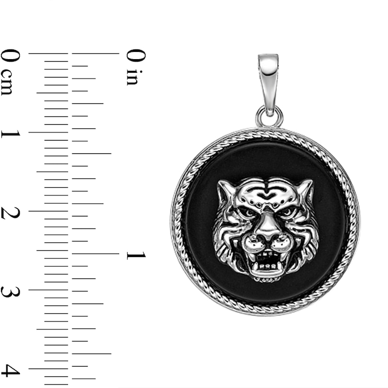 Main Image 5 of 24.0mm Black Quartz Oxidized Tiger Frame Pendant in Sterling Silver - 24”