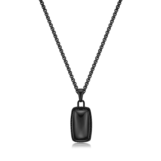 Elongated Cushion-Shaped Onyx Pendant in Stainless Steel with Black Ion Plate - 24â