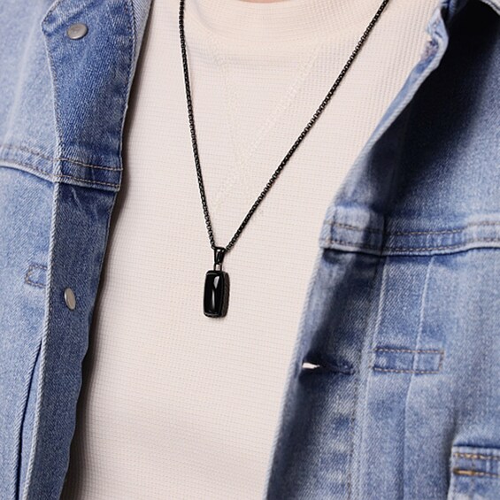Elongated Cushion-Shaped Onyx Pendant in Stainless Steel with Black Ion Plate - 24â