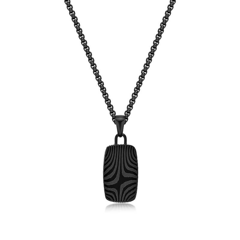 Main Image 3 of Elongated Cushion-Shaped Onyx Pendant in Stainless Steel with Black Ion Plate - 24”