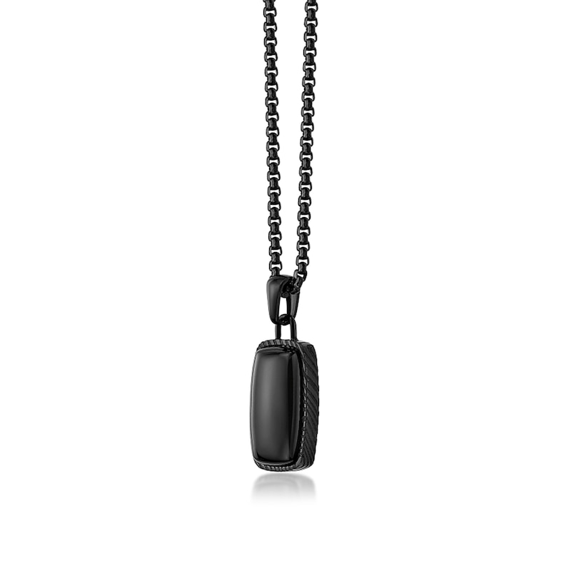 Main Image 4 of Elongated Cushion-Shaped Onyx Pendant in Stainless Steel with Black Ion Plate - 24”