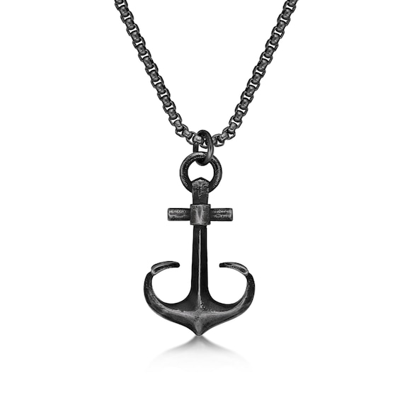 Antique-Finish Anchor Pendant in Stainless Steel with Black Ion Plate - 24â