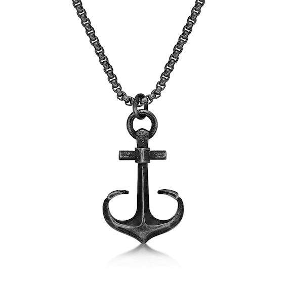 Antique-Finish Anchor Pendant in Stainless Steel with Black Ion Plate - 24â