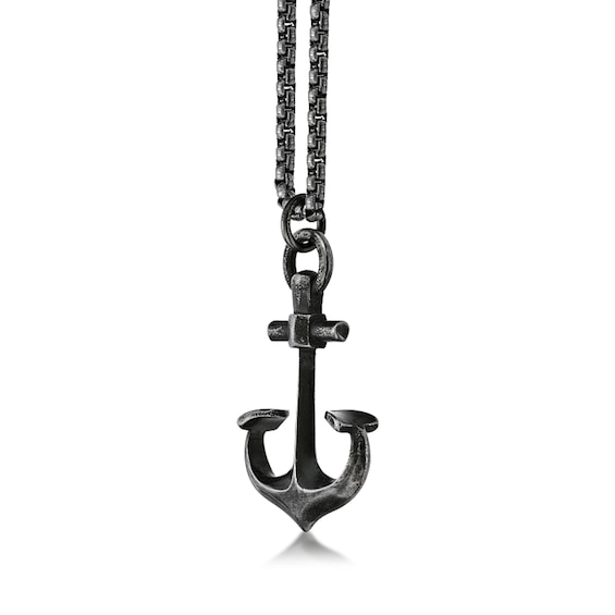 Antique-Finish Anchor Pendant in Stainless Steel with Black Ion Plate - 24â