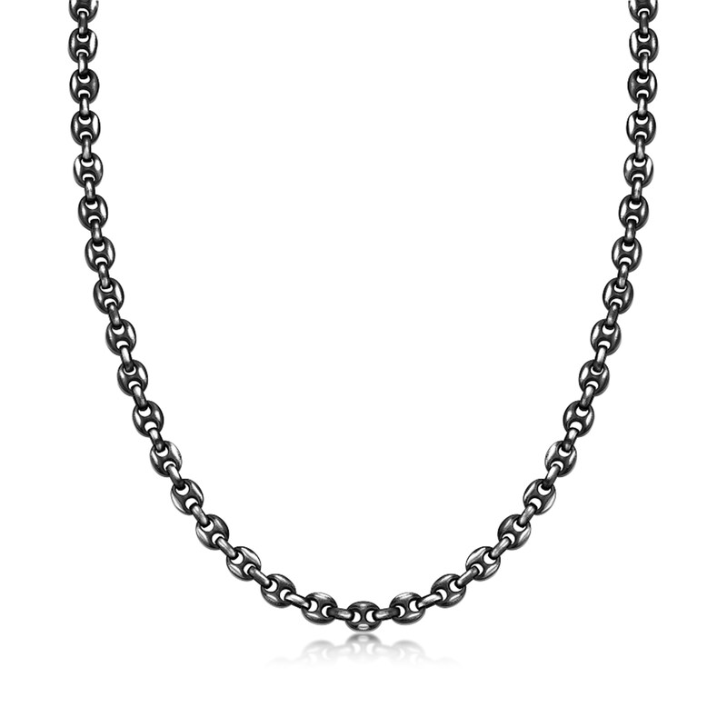 Main Image 1 of 7.5mm Antique-Finish Mariner Chain Necklace in Solid Stainless Steel with Black Ion Plate - 22”
