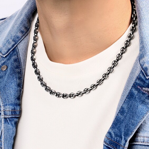 7.5mm Antique-Finish Mariner Chain Necklace in Solid Stainless Steel with Black Ion Plate - 22â
