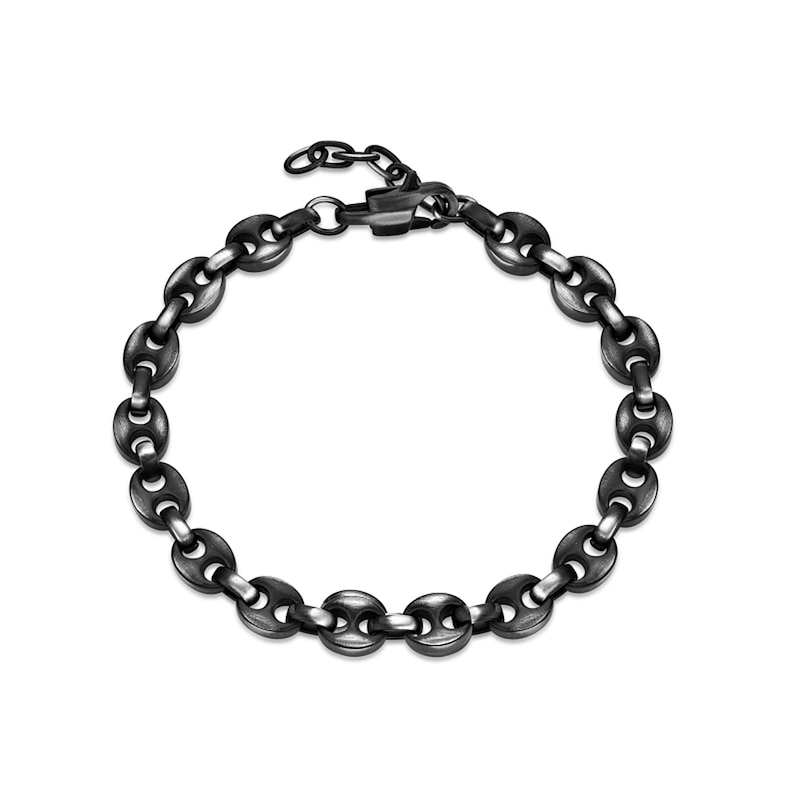Main Image 5 of 7.5mm Antique-Finish Mariner Chain Bracelet in Solid Stainless Steel with Black Ion Plate - 8.25”