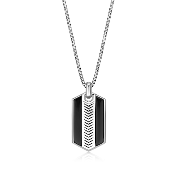 Onyx Chevron-Pattern Dog Tag Pendant in Sterling Silver - 24â