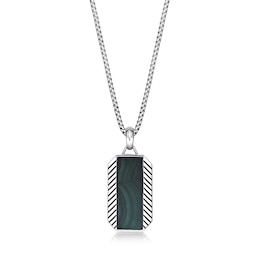 Rectangle Malachite Octagon Pendant in Sterling Silver - 24”