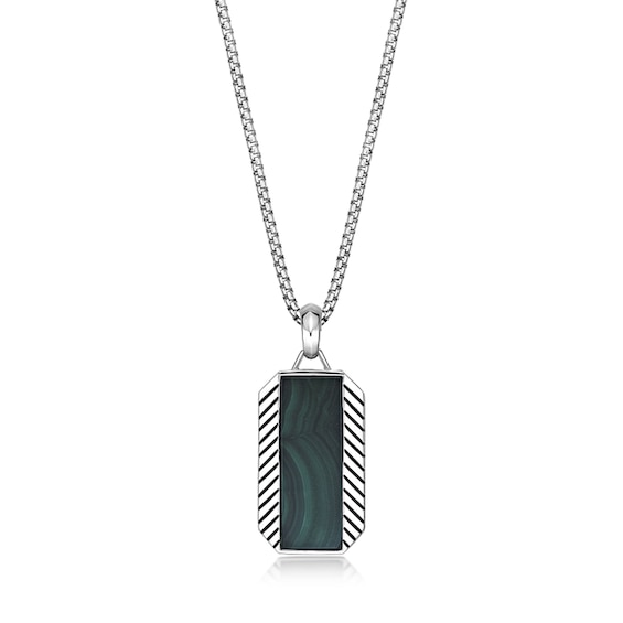 Rectangle Malachite Octagon Pendant in Sterling Silver - 24”