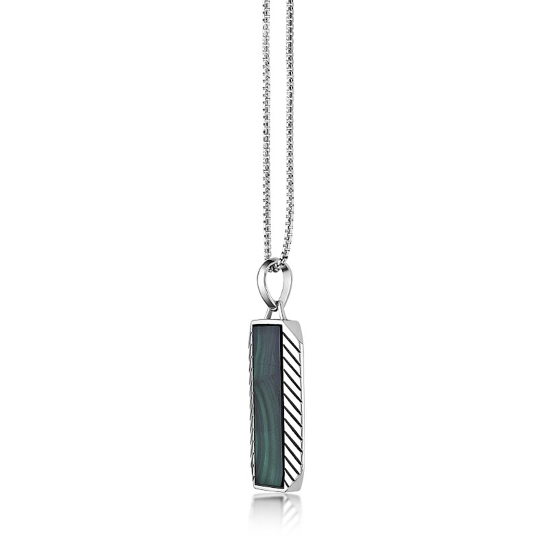 Main Image 3 of Rectangle Malachite Octagon Pendant in Sterling Silver - 24”